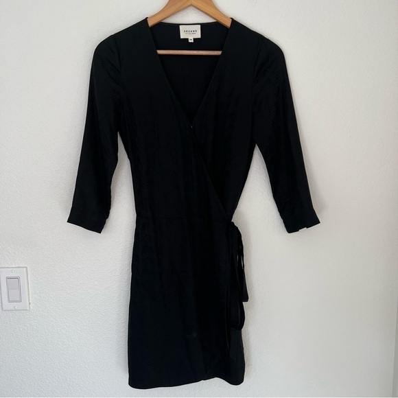 Sezane Eve Robe silk wrap Dress black - Picture 2 of 16